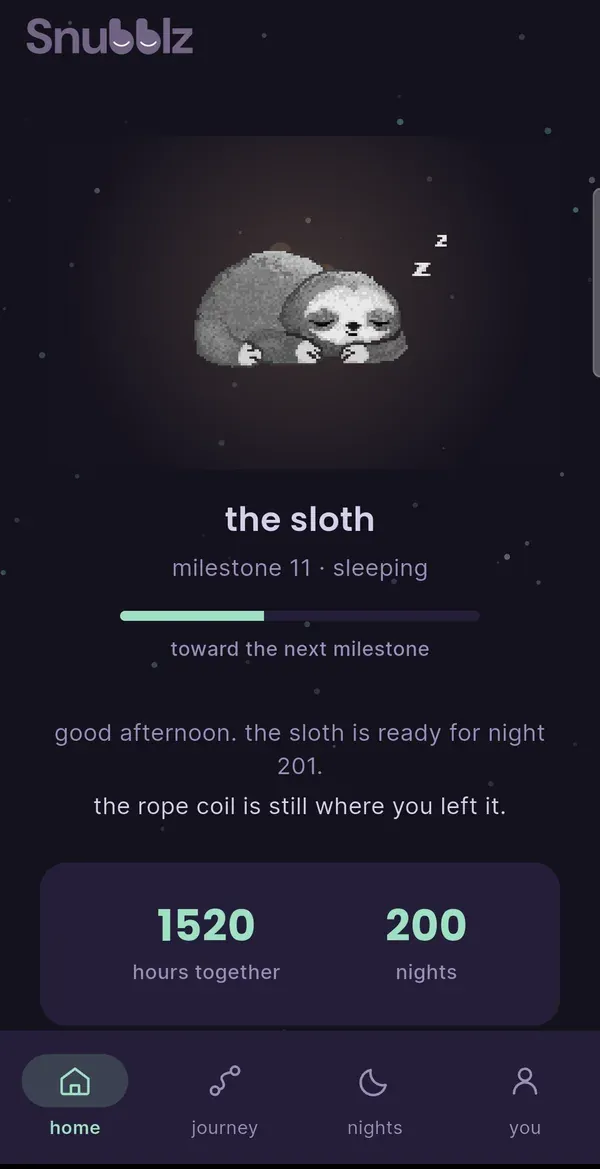 The companion app home screen, example data