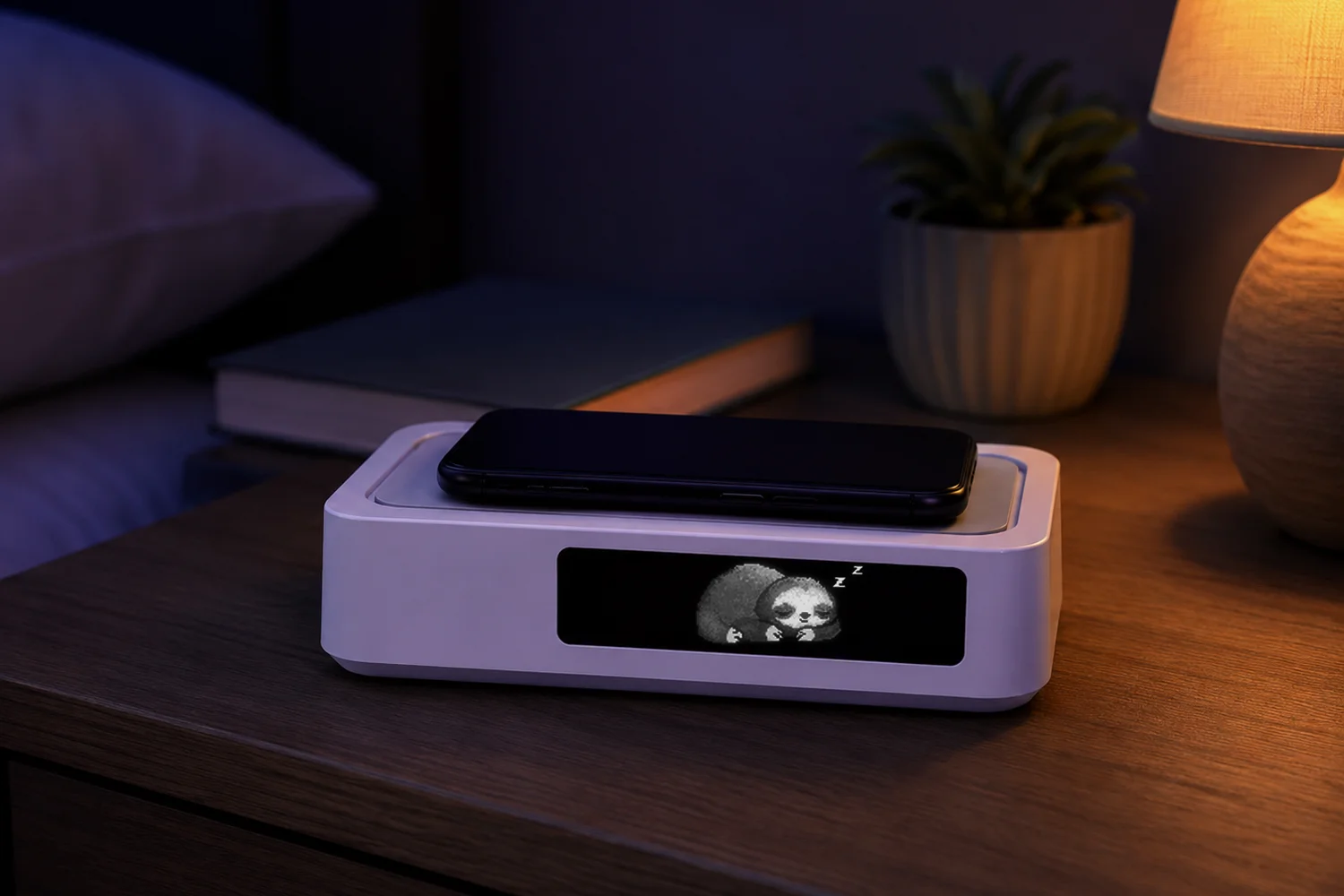 Sloth companion resting on the OLED display